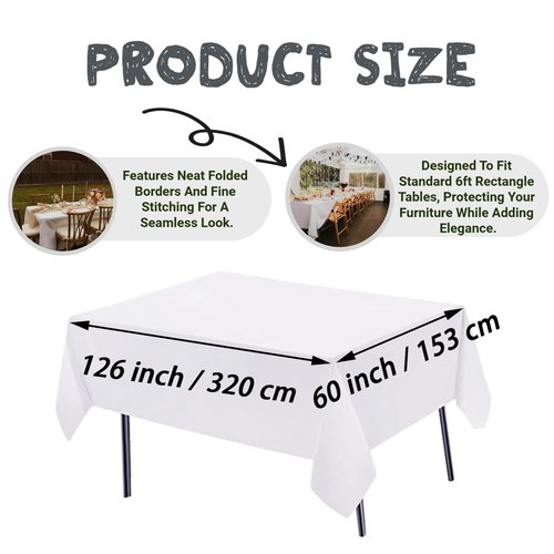10 Pack White Table Cloth Rectangle Table Cloths for 8 Foot Rectangle Tables 60 X 126 Inch Washable Polyester Table Covers, Reusable & Wrinkle Resistant for Weddings, Parties, Events, and Everyday Use
