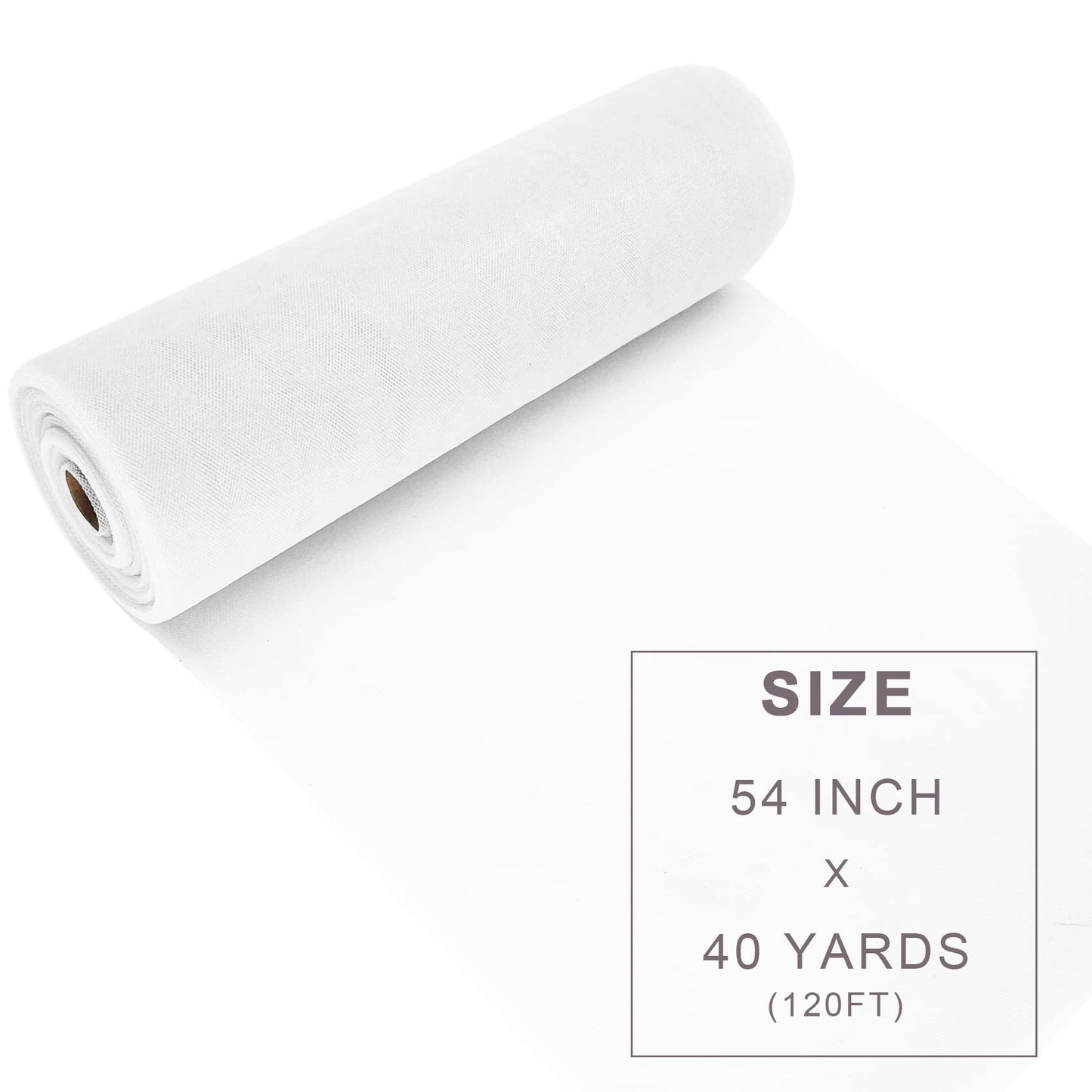 White Tulle Fabric Roll Spool Bolt (54 Inch by 40 Yards) Large Tulle Wedding Party Decoration, Tutu Skirt, Table Runner, Gift Wrapping, Bridal Shower, Soft & Drape (White)