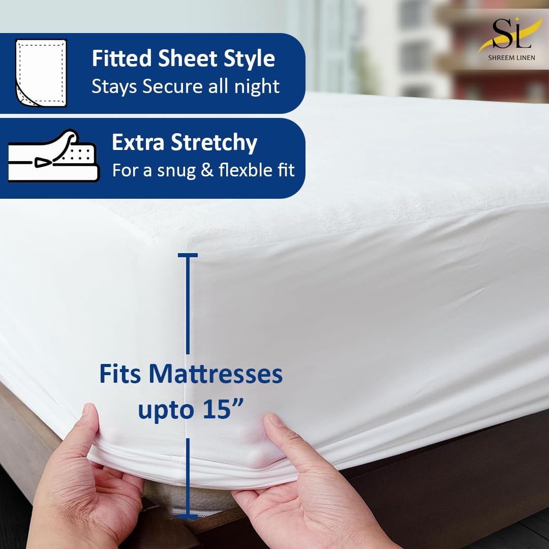 Skiennix 100% Waterproof Twin XL Mattress Protector - Premium Fitted Cotton Terry Cover, Machine Washable White