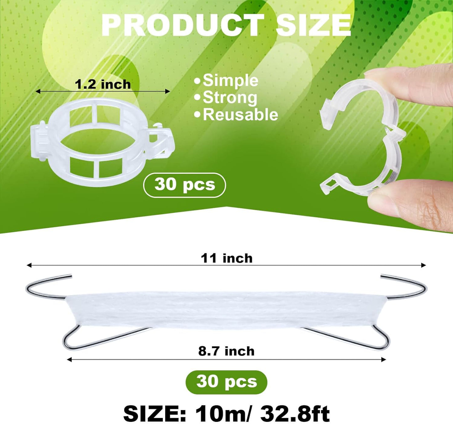 Skiennix 60Pcs Tomato Support Hooks - Durable Plant Clips with 33.3ft Twine for Secure Growth