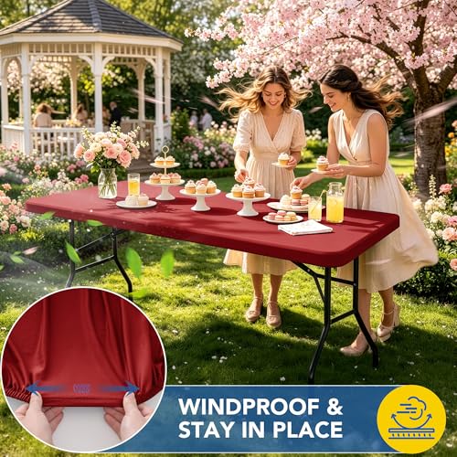 Enjoyidea 4 Pack Red Fitted Tablecloth for 6ft Rectangular Tables, 30''x72''
