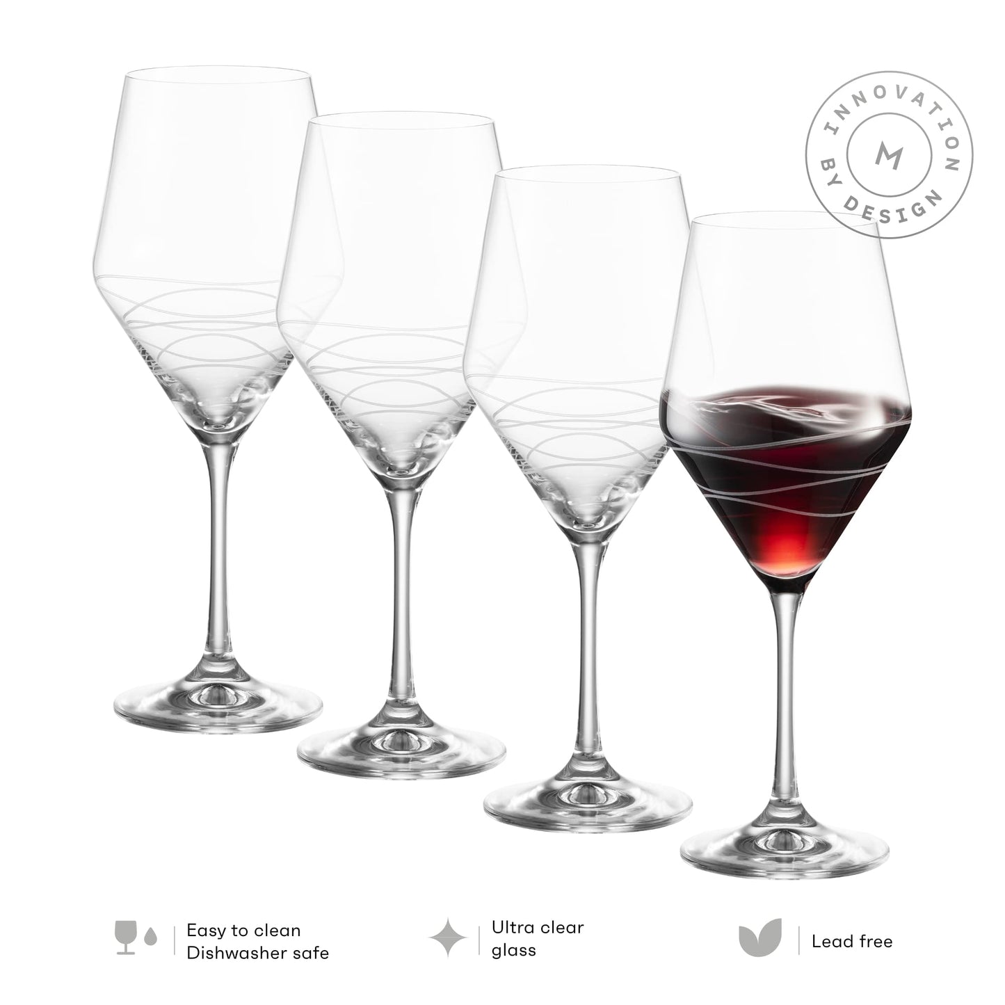 MITBAK Red Wine Glasses Set Of 4 | Chic Long Stem 20 Ounce Wine Glass Set Made From Crystal Clear Glass | Great Wine Gift For Wedding, Anniversary, Christmas, Birthday | Made In Europe