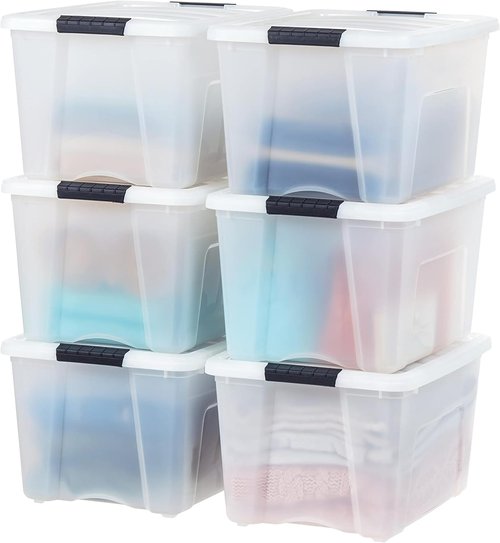 IRIS USA 40 Qt Stackable Storage Bins with Lids | BPA-Free, Durable Organizing Solution - Pearl, 6 Pack