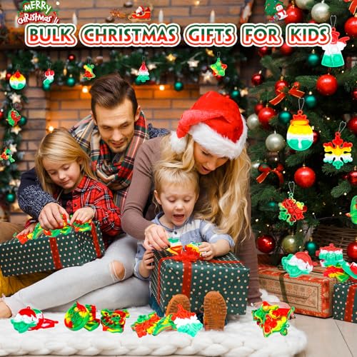 Genuvi 30PCS Christmas Pop Fidget Keychain Toys Bulk Christmas Party Favors Kids