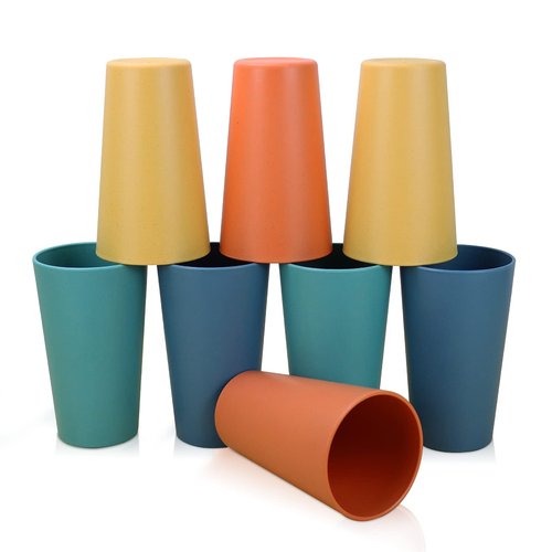 Homienly Reusable Plastic Cups - Wheat Straw Unbreakable Drinking Glasses & Water Glasses | Multi-Color Stackable Plastic Cups, Dishwasher Safe | Glassware & Cup Sets for Kitchen (20 oz 8-Pack)
