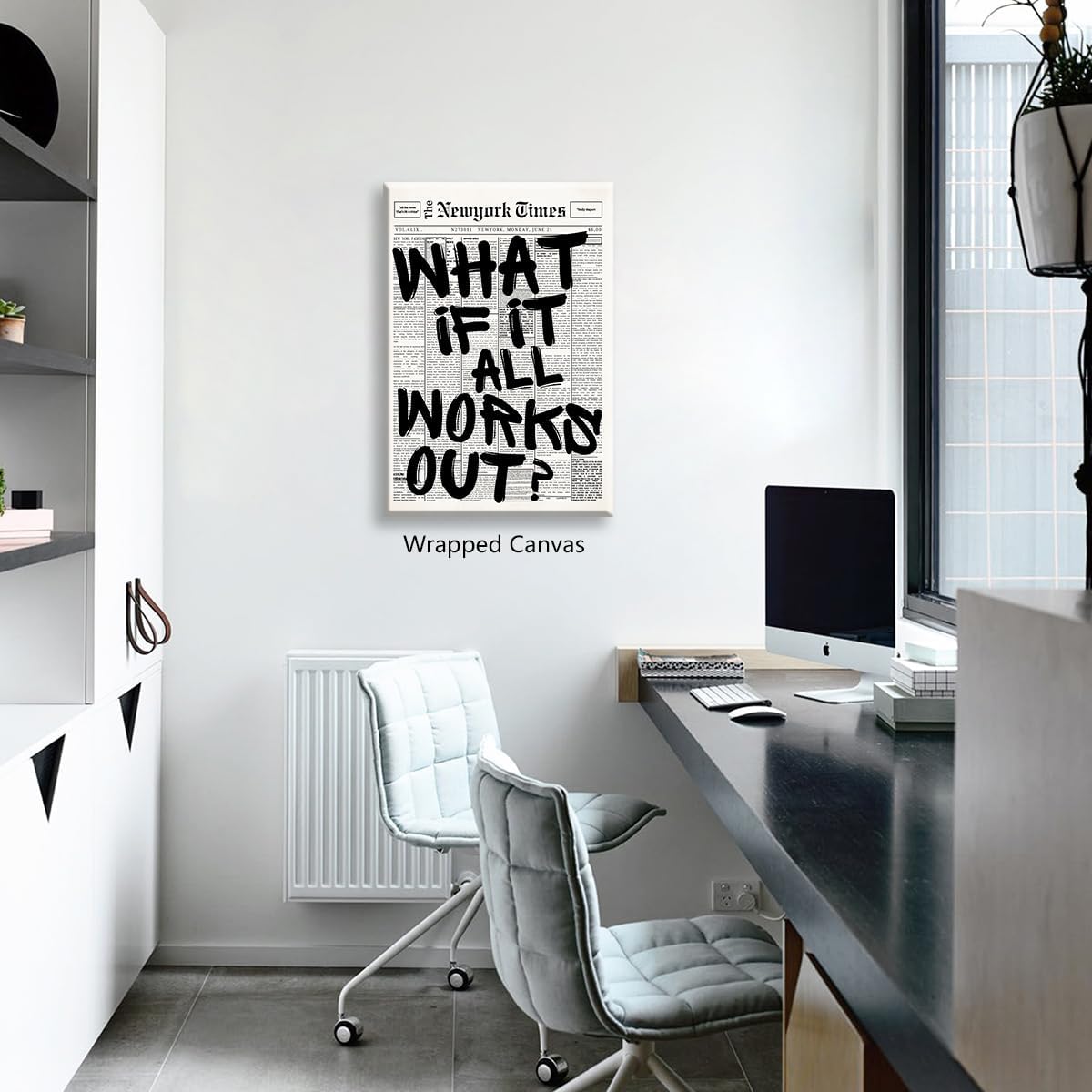 What If It All Works Out Canvas Wall Art - Black and White Inspirational Quote Poster | 8x12in Unframed