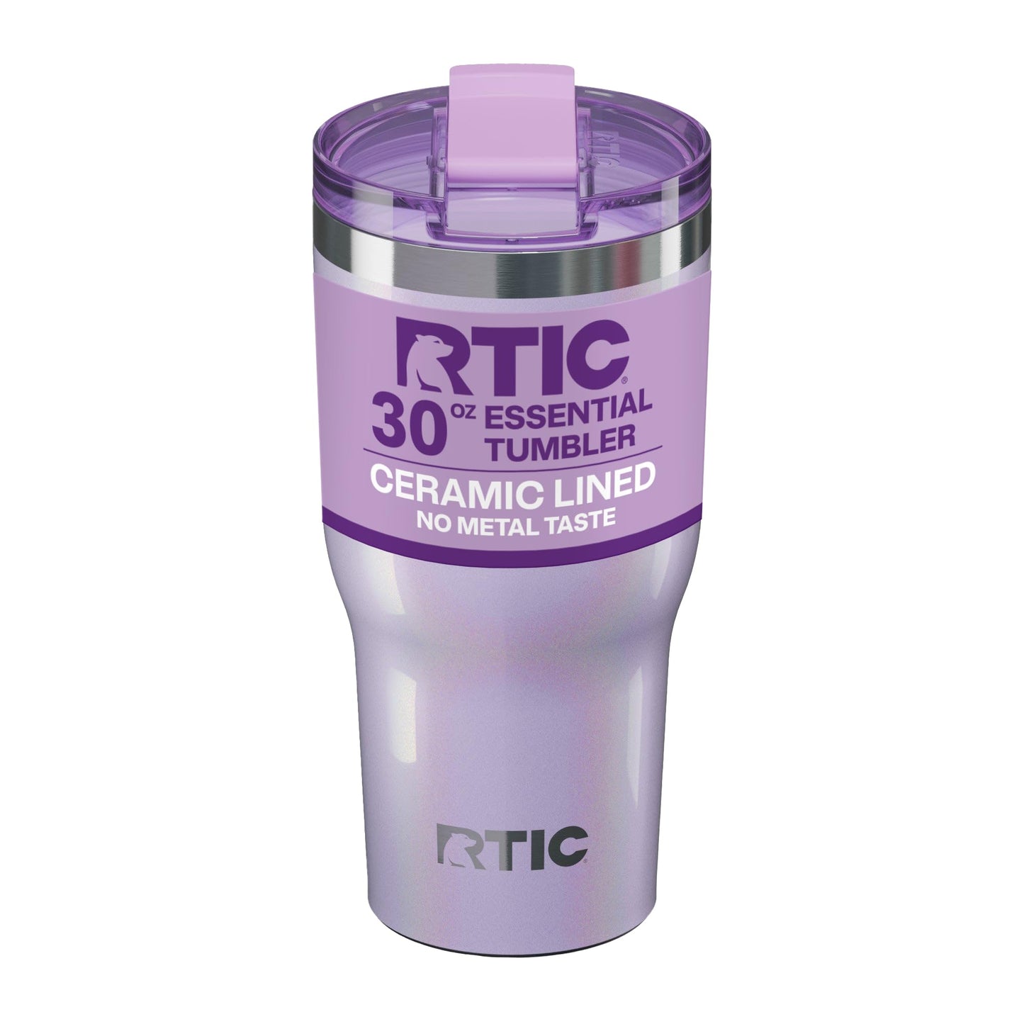 RTIC 20oz Essential Tumbler with Lid, Ceramic Lined, Insulated, Stainless Steel, Metal, Double Wall Vacuum-Insulation, Travel Cup for Iced Coffee, Tea, Hot and Cold Drink, Lavender Glitter