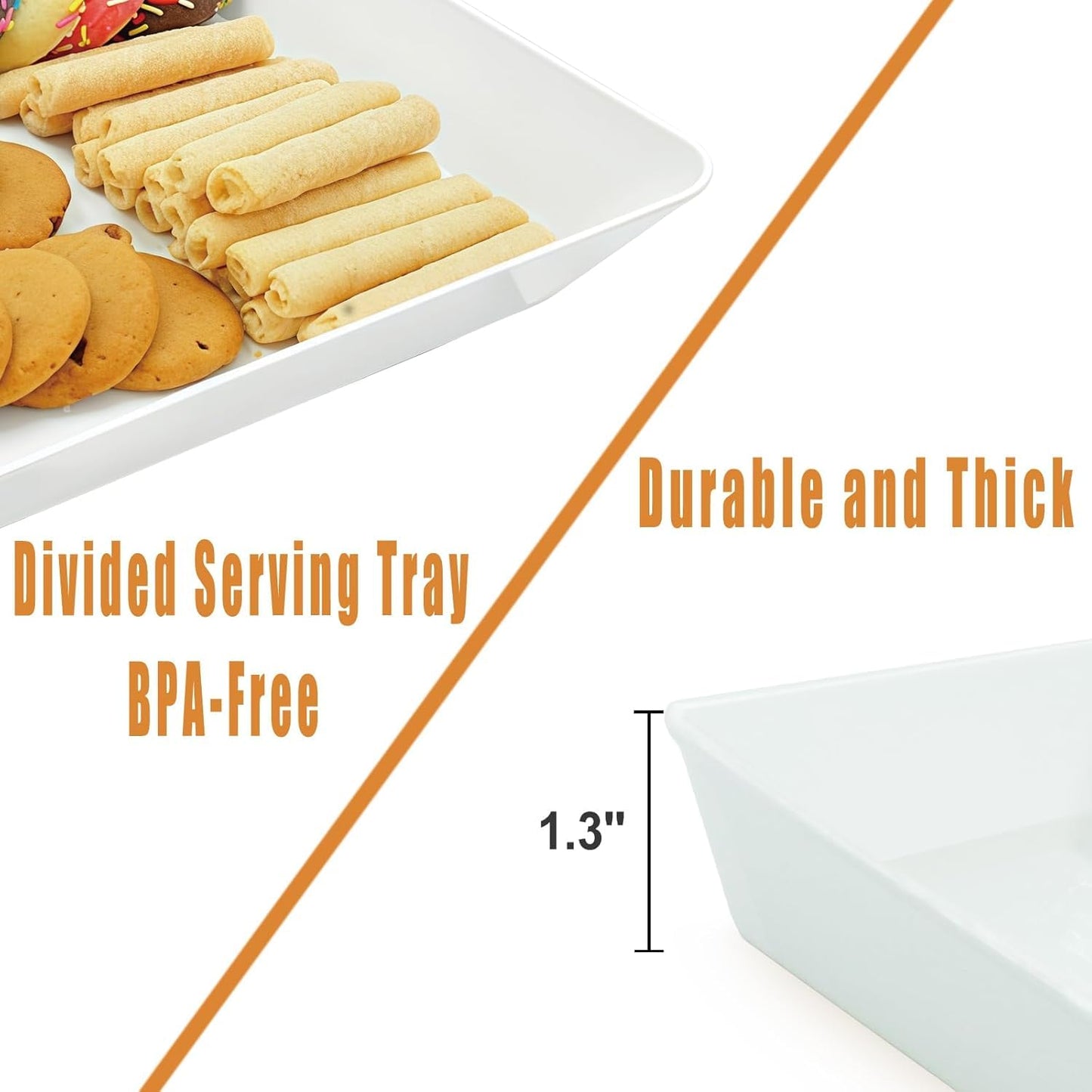 AMGBZT Serving Tray Platter, 4 Pack Food Tray for Veggie Fruit Snack Dessert Cookie Cheese, Food Trays for Party Supplies Display, Plastic Platters for Serving Food, Large White Trays, BPA Free