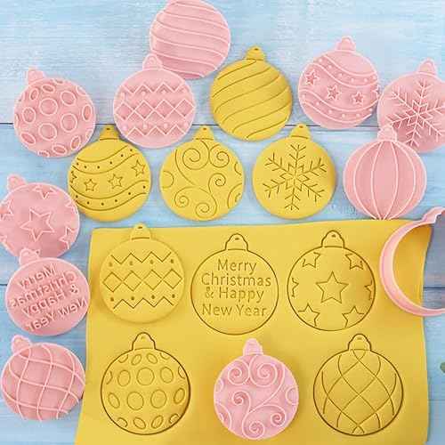 8 Piece Christmas Cookie Cutters Gingerbread Cookie Stamps Christmas Tree Shaped Cookie Stamps for Baking Cookies(8-Christmas K)
