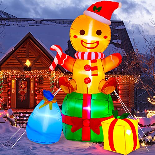 6ft Gingerbread Man Christmas Inflatable with Built-in LEDs for Outdoor Yard