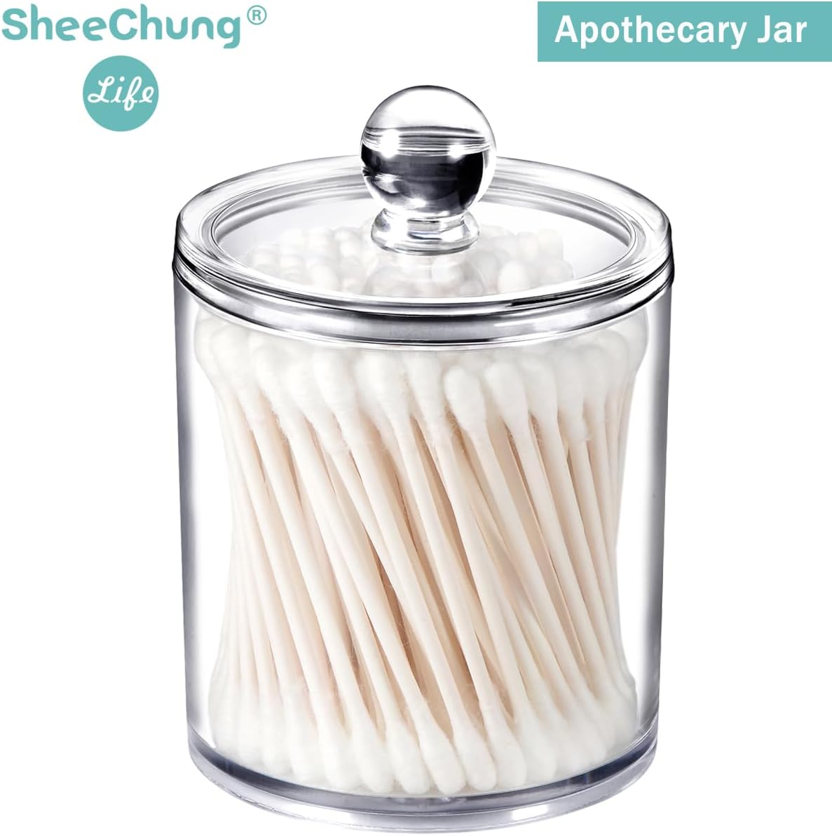 SheeChung Clear Acrylic Apothecary Jars - 6-Pack (3) 10oz & (3) 12oz Qtip Holder Set | Shatterproof Bathroom Organizer