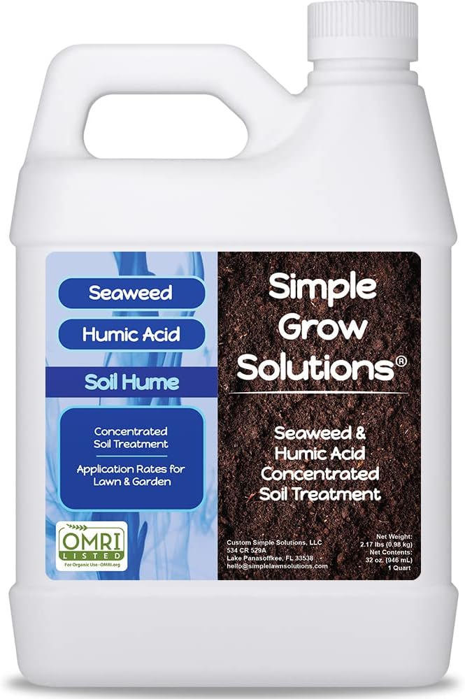 Simple Grow Solutions Organic Super Seaweed Humic Acid Blend - Liquid Sea Kelp for Healthy Grass & Plants - 32 Ounce