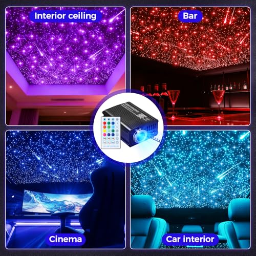 16W Car Star Ceiling Kit with 750 Fiber Optic Strands and App Control - Twinkle & Meteor Effects