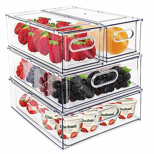 MANO Stackable Fridge Drawer Bins Set 2x3L & 2x6L Clear Food Storage Containers
