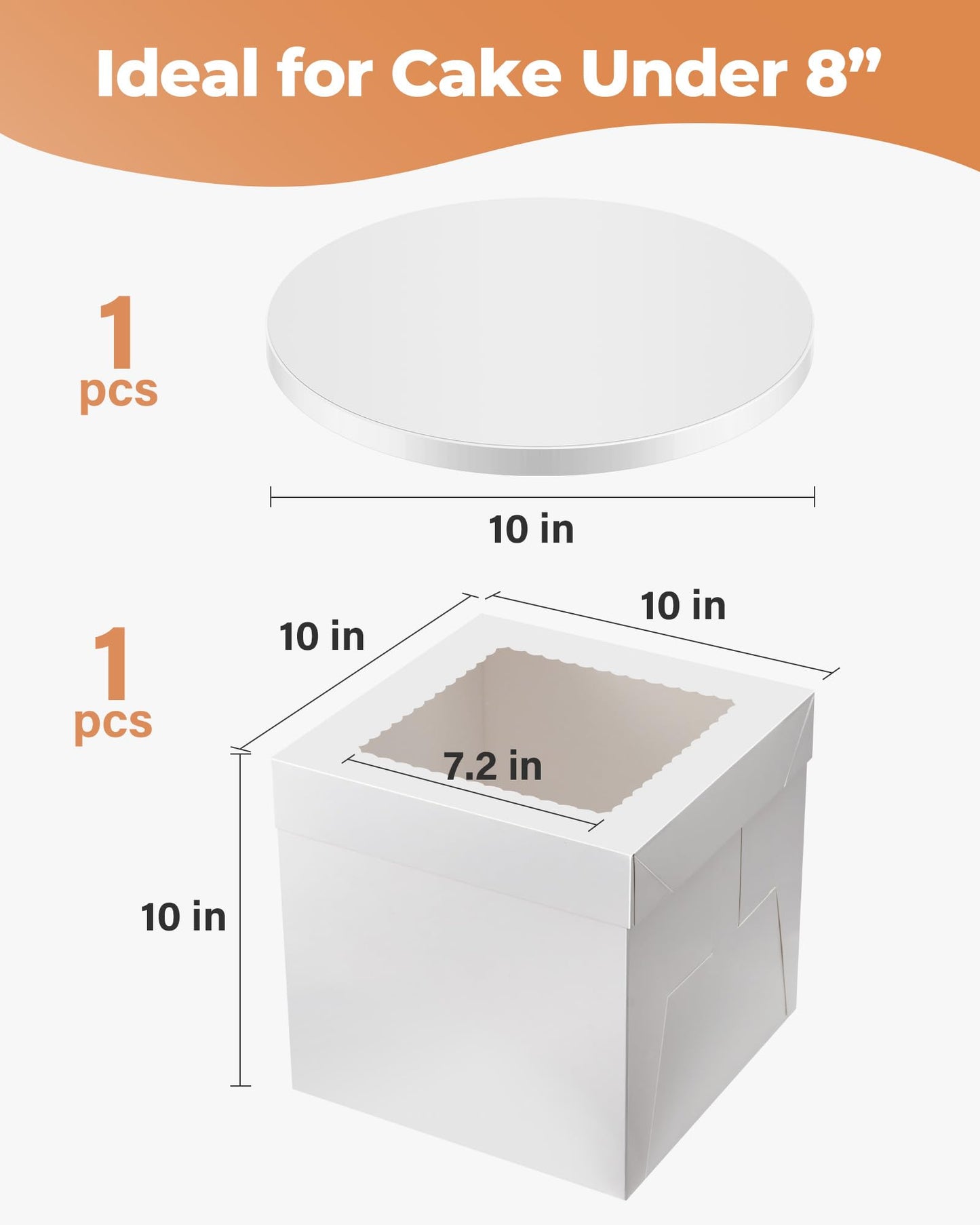 Kootek Cake Box with Board Drum, 10x10x10 Inches Tall Bakery Box with Window, Disposable Cake Container with Lid for Cake, Treat Cookie Dessert, Pastry, Birthday Party, Weddings