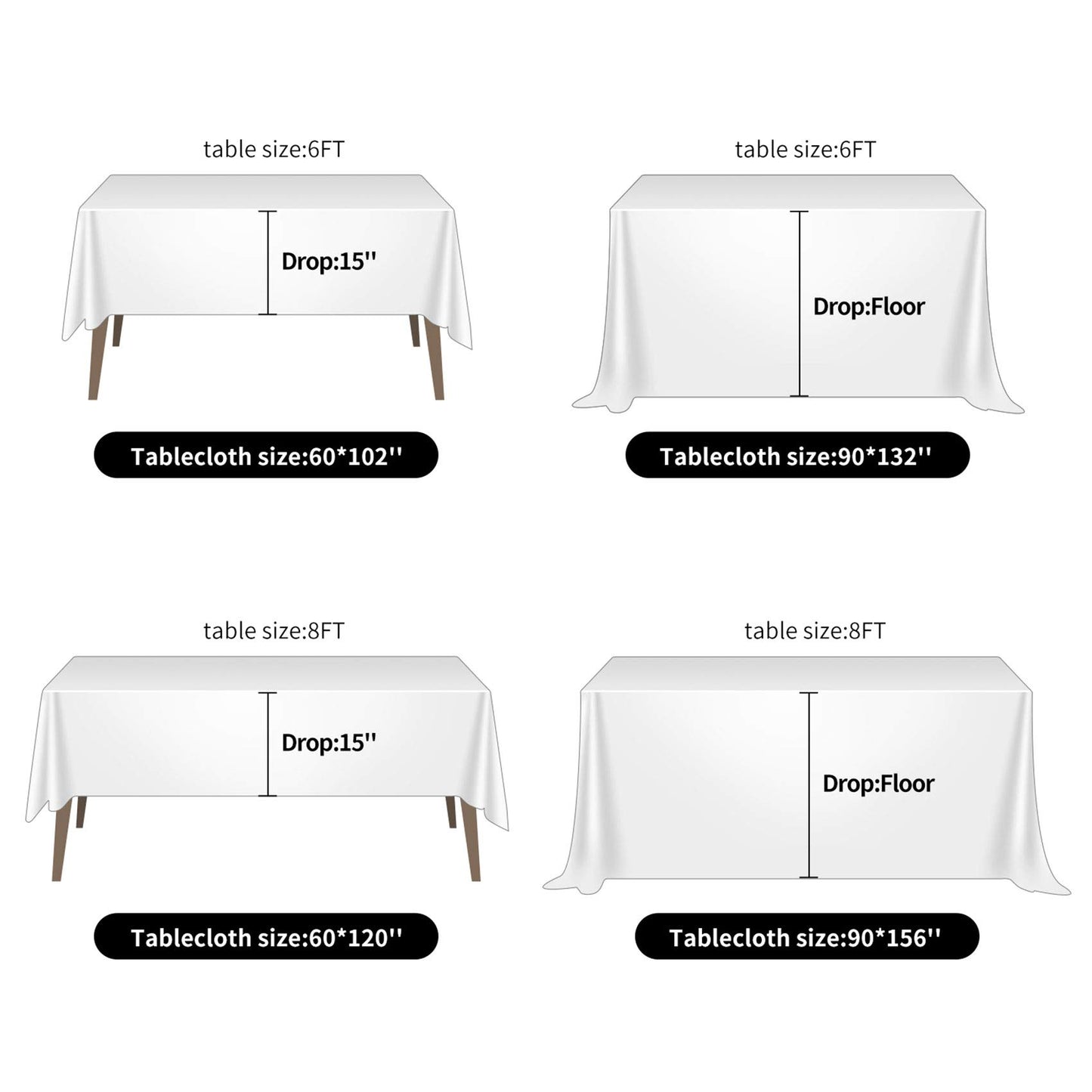 Ascoza 2pack 60x120 Inch Ivory Rectangular Tablecloth 6 Feet Table Cloth in Polyester Fabric for Wedding/Banquet/Restaurant/Parties