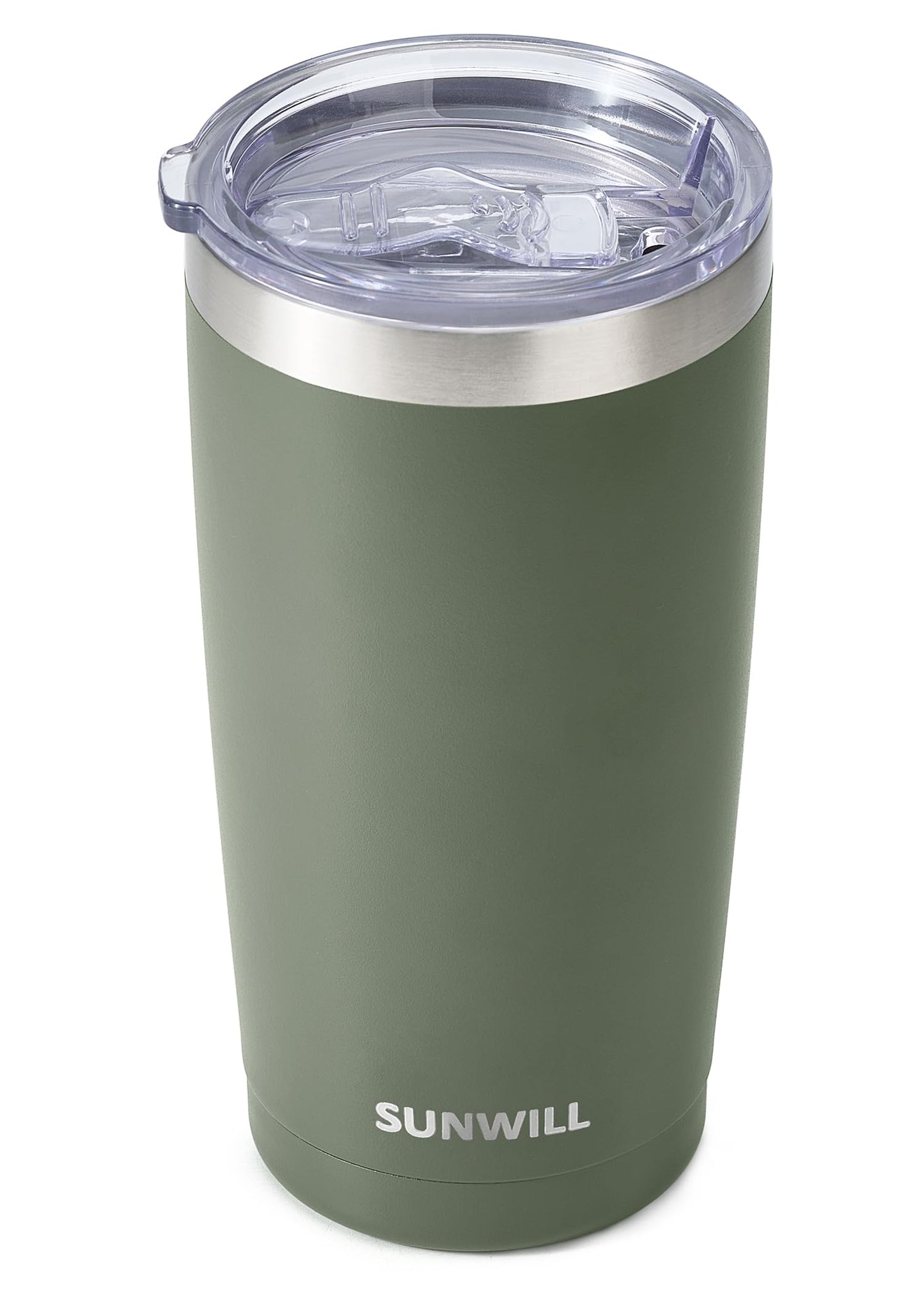 SUNWILL Travel Coffee Tumbler 20 oz, Insulated Mug with Lid, Stainless Steel Iced Cup for Outdoor, Powder Coated Camp Green