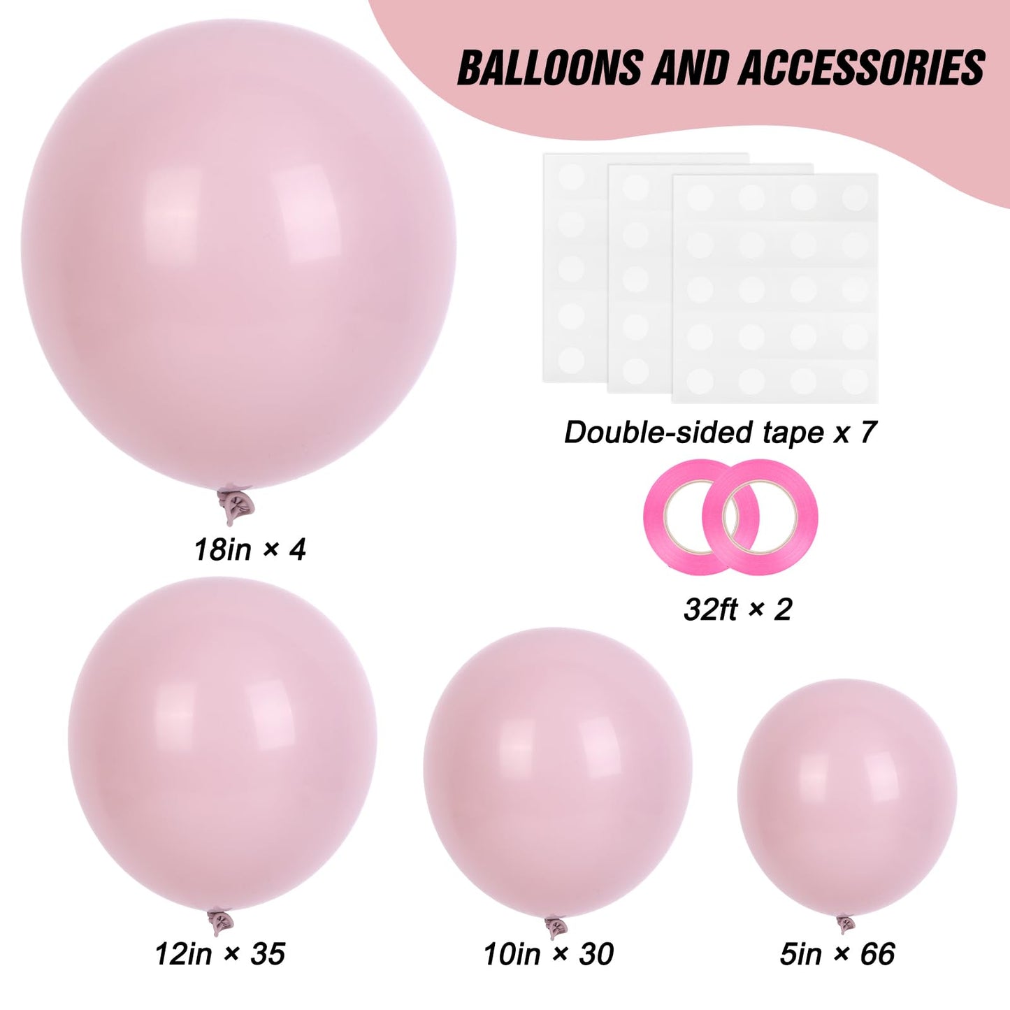 RUBFAC Dusty Pink Balloons 129pcs Different Sizes Pack of 18 12 10 5 Inch, Latex Boho Blush Pink Balloon Garland Arch Kit for Baby Shower Engagement Bachelorette Wedding Birthday Party Decorations