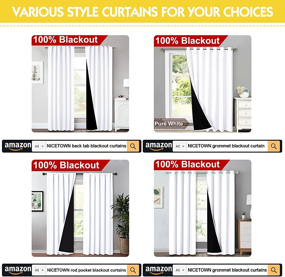 NICETOWN 100% Blackout Lined Curtains - Thermal Insulated Drapes for Kitchen/Bedroom | 52" x 63" (1 Pair)