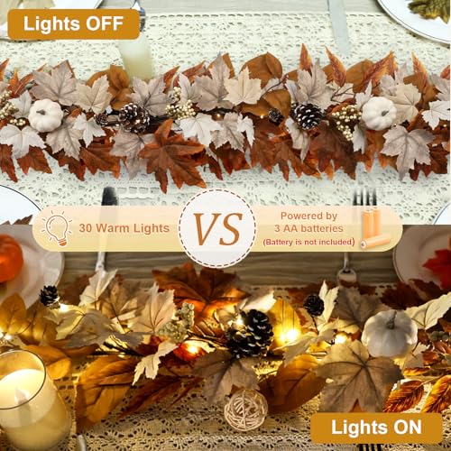 6FT Lighted Fall Garland with Pumpkins and Autumn Leaves - Orange Variation