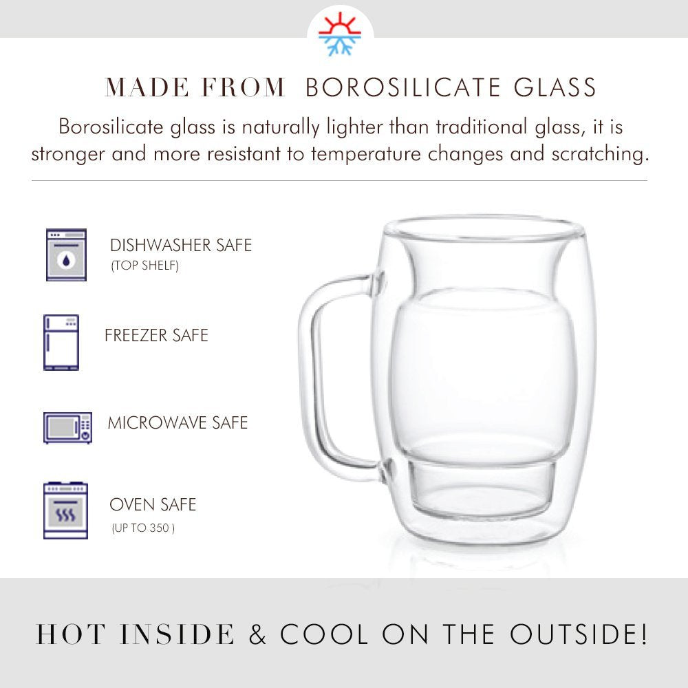 JoyJolt Cadus Glass Coffee Cups Double Wall Insulated Mugs Set of 2 Tea Glasses, 10-Ounces.