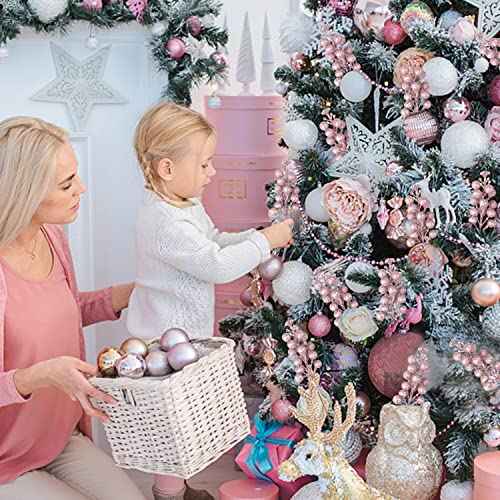 24 Pack Glitter Pink Berry Stems,7.5 Inch Christmas Sparking Red Faux Winter Berry Sprigs,Artificial Red Berries Branches for Christmas Tree Garland Wreath Crafts Season Winter Home Decor