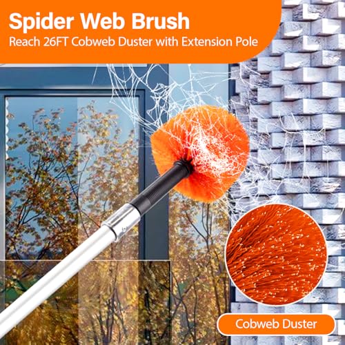 26FT High Reach Telescoping Duster Cleaning Kit with 5-20FT Extension Pole - Includes Multiple Detachable Heads - ACTREY