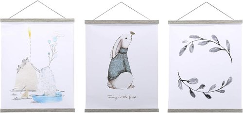 Benjia Magnetic Poster Hanger - 23" Wooden Frame for Canvas Art & Maps | Grey Dowel Hanging Kit