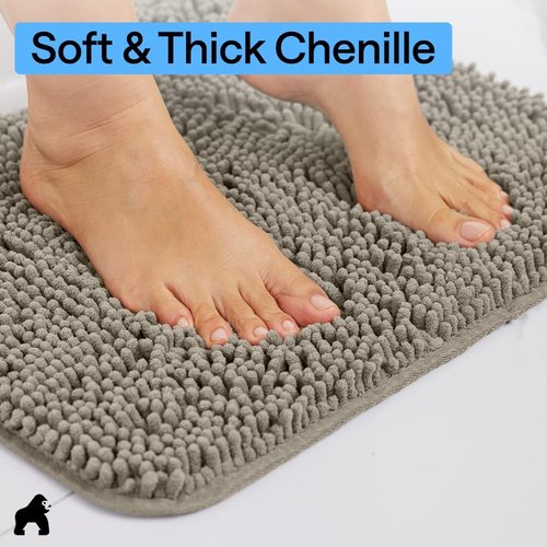 Gorilla Grip Plush Bath Rug Mat - Absorbent Shaggy Chenille for Square Toilet Base | Machine Washable, Soft Microfiber, Latte