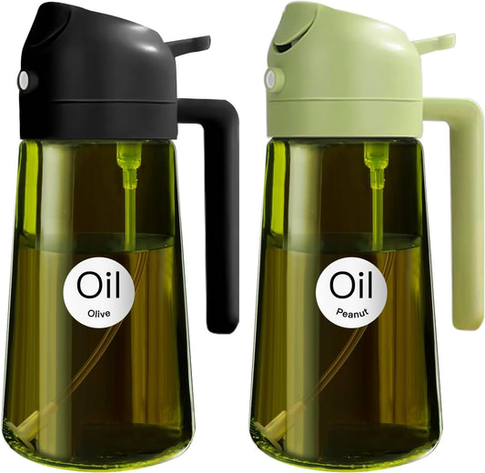 YARRAMATE Olive Oil Dispenser Bottle - 2 in 1 Light Blockage Dark Oil Sprayer | 16oz Green Glass, Food-Grade