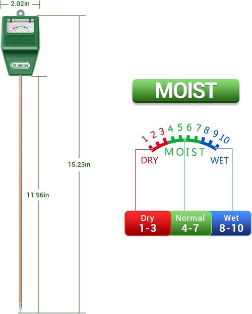 Dr.meter Soil Moisture Meter - Long Probe Hygrometer for Indoor/Outdoor Plants | No Battery Needed