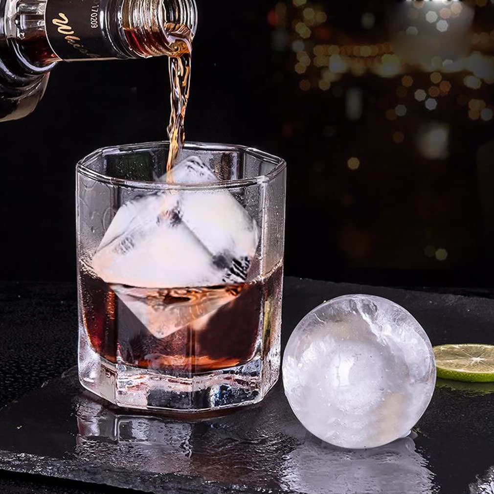 ROTTAY Ice Cube Trays (Set of 2), Sphere Ice Ball Maker with Lid & Large Square Ice Cube Maker for Whiskey, Cocktails and Homemade, Keep Drinks Chilled Black