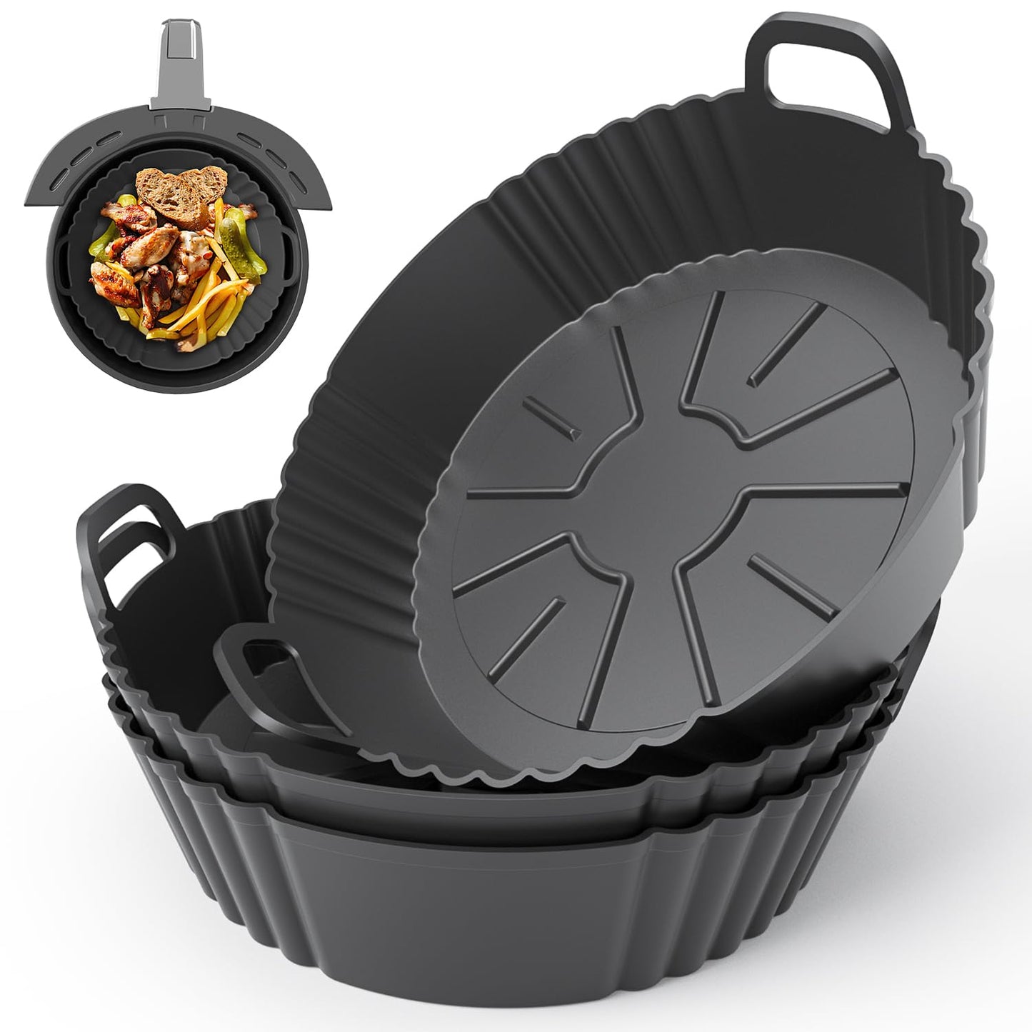 PINTAUR Round Silicone Air Fryer Liners 3Pack, Ninja AF101 & AF161 Silicone Liners for 4-5.3QT, Reusable Air Fryer Accessories Food Grade Liners, Compatible with Ninja, COSORI, Tefal, Bear, Chefman