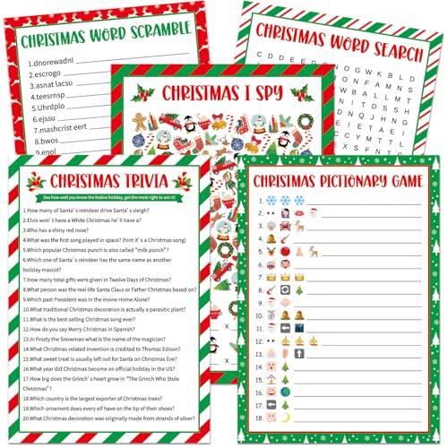 Christmas Party Card Game Set with Trivia Pictionary Word Search & I Spy Activities