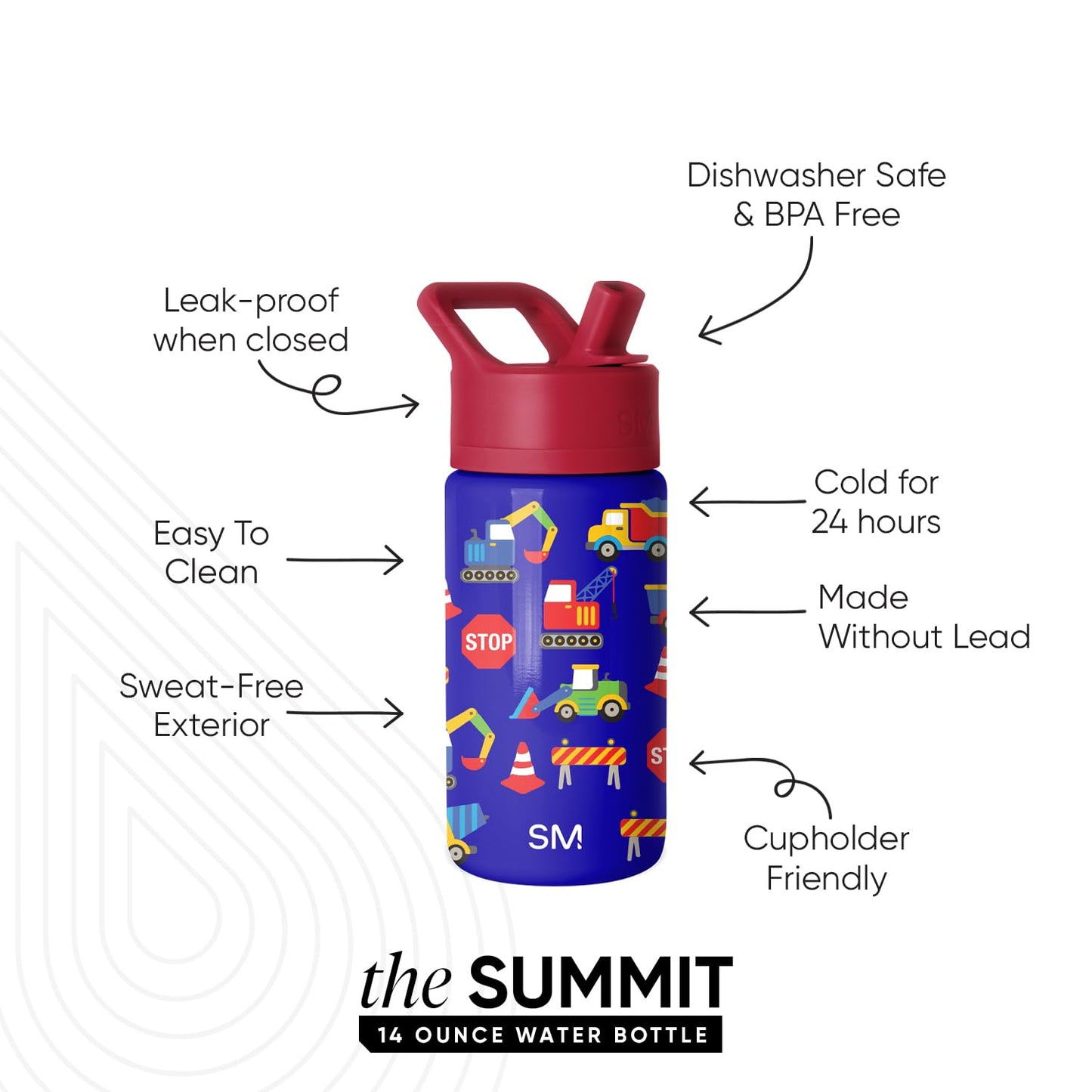 Simple Modern Kids Summit Water Bottle with Straw Lid | 14oz Stainless Steel Cup Insulated Tumbler for Toddlers, School | Under Construction