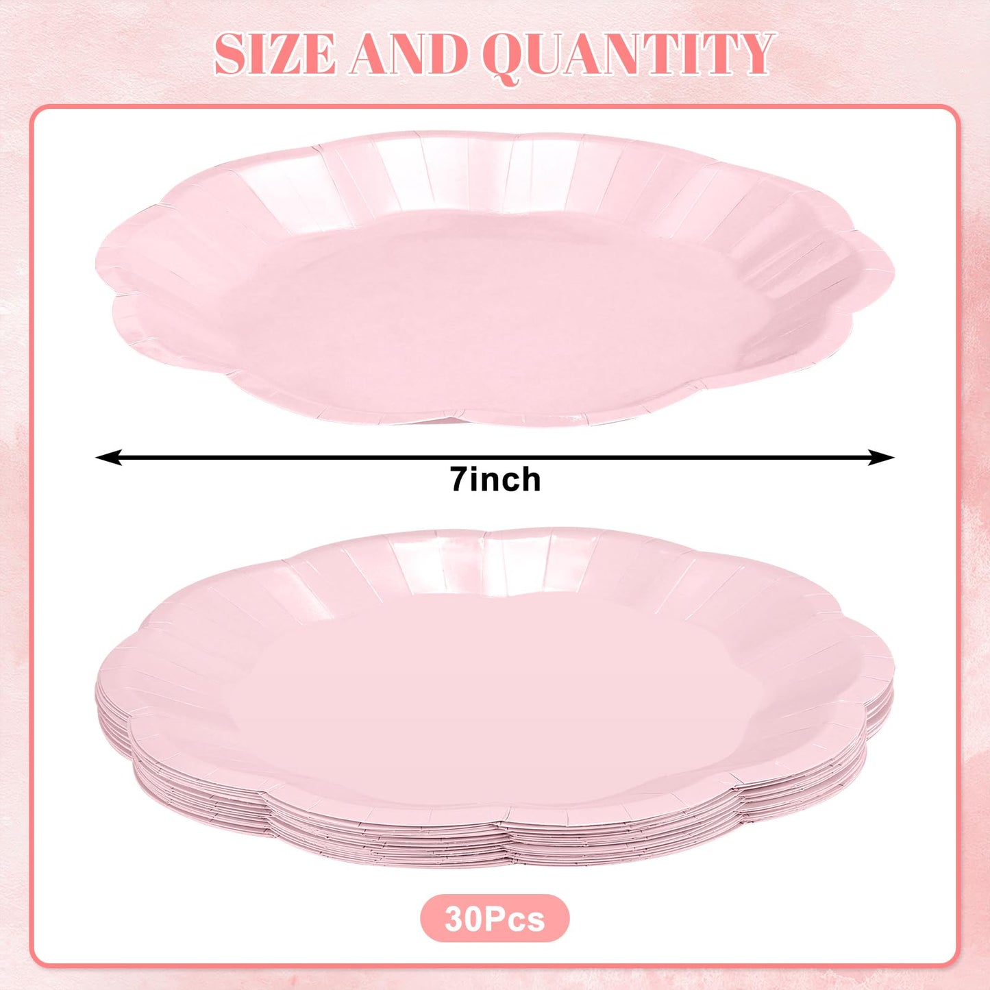 NatNarr 30 Pcs Pink Plates, 7 Inch Scalloped Pink Paper Plates Disposable Mothers Day Plate Small Party Plate for Wedding, Birthday, Baby Shower, Bridal Shower, Mother's Day