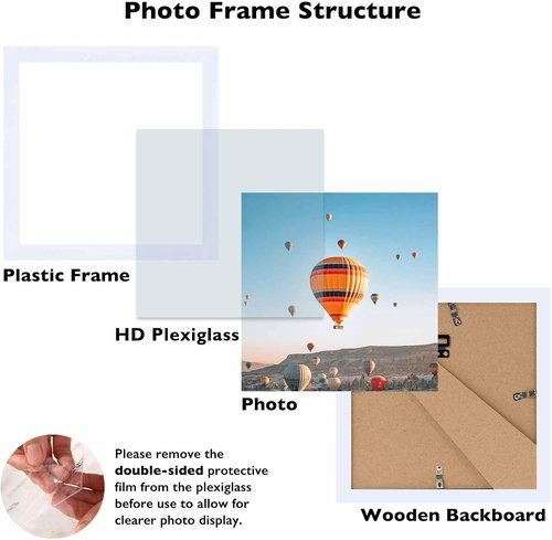 JCJMY 8x8 Picture Frame - White Wall Hanging & Tabletop Display | Durable Shatter-Resistant Plexiglass