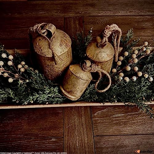Carfar Medium Rustic Shabby Chic Cow Bell Set - Handmade Metal Christmas Decor