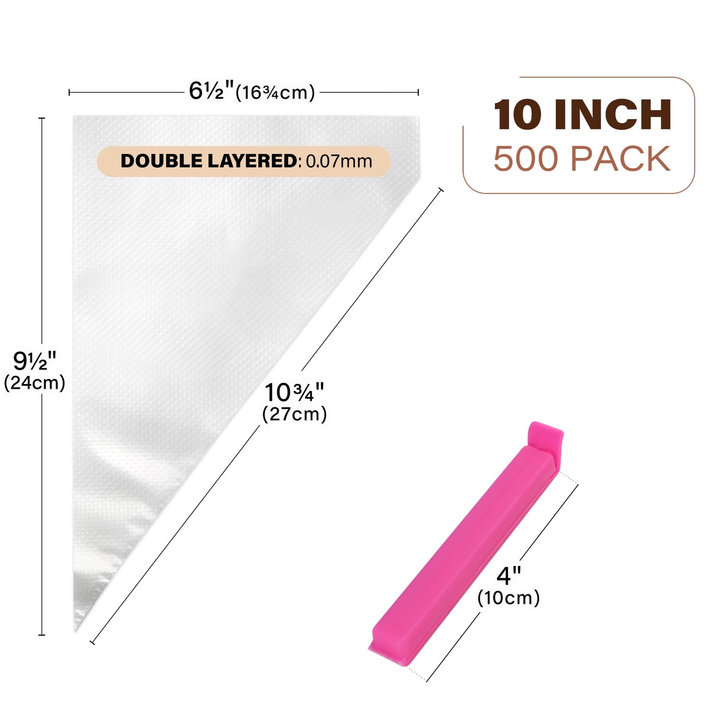 LotFancy 500Pcs Piping Bags 10 Inch, Thick Tipless Piping Bags, Non-Slip Disposable Pastry Bag for Royal Icing, Cookies, Cake Decorating