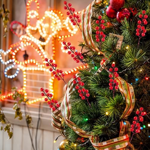 35 Pack Artificial Red Berry Stems for Christmas Tree Decorations - 8.3 Inch Holiday Picks