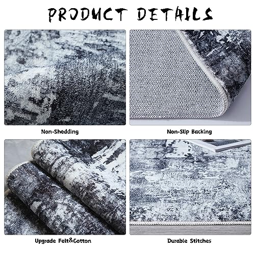 Washable 6x9 Abstract Area Rug - Grey & Black Low Pile Home Decor - Rugcomf Variation