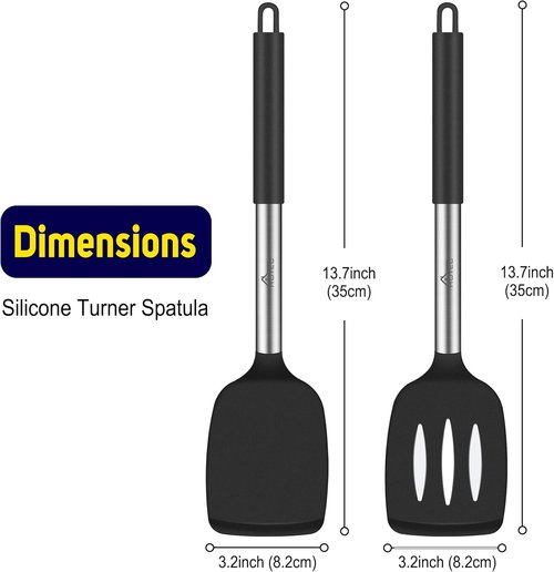 HOTEC Silicone Spatula Set - Heat-Resistant 600°F & BPA-Free Kitchen Tools | 13.7 Inch, Black