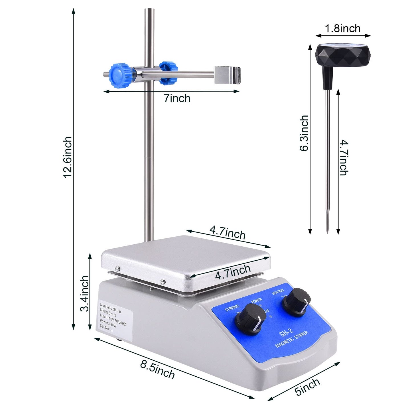 Slendor Magnetic Stirrer SH-2 Hot Plate Mixer Max 520℉ Lab Hotplate Stirrer 2000 RPM Stir Plate with Thermometer, Stir Bar and Support Stand