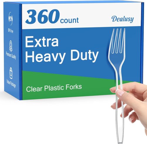 Dealusy Heavy-Duty Clear Plastic Forks - 360 Count, BPA-Free & Heat Resistant for Parties