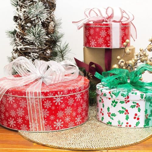 Steel Mill & Co. Snowflake & Holly Cookie Tin Set of 3 – Round Bakeware Gift Tins