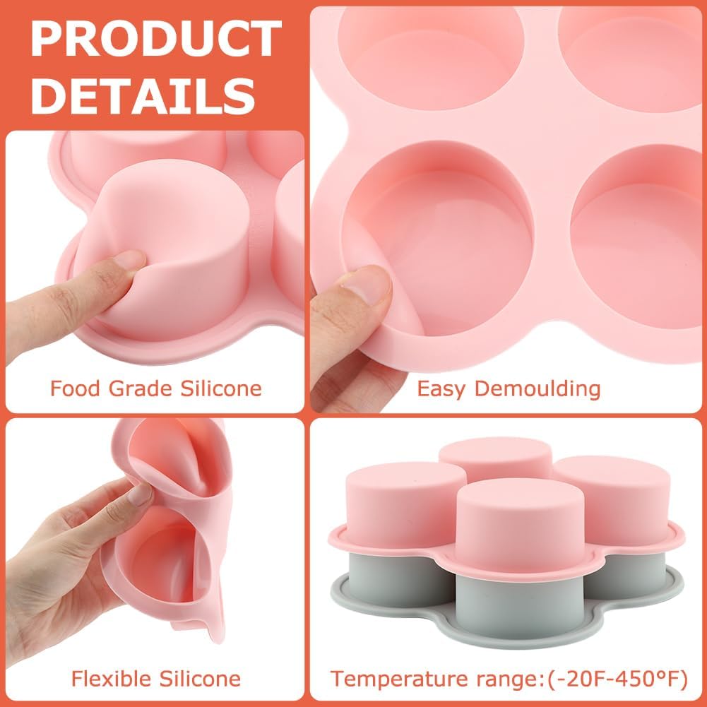 Skiennix Reusable Silicone Air Fryer Egg Mold - Non-Stick 4-Cavity Baking Pan Set (Pink & Blue)