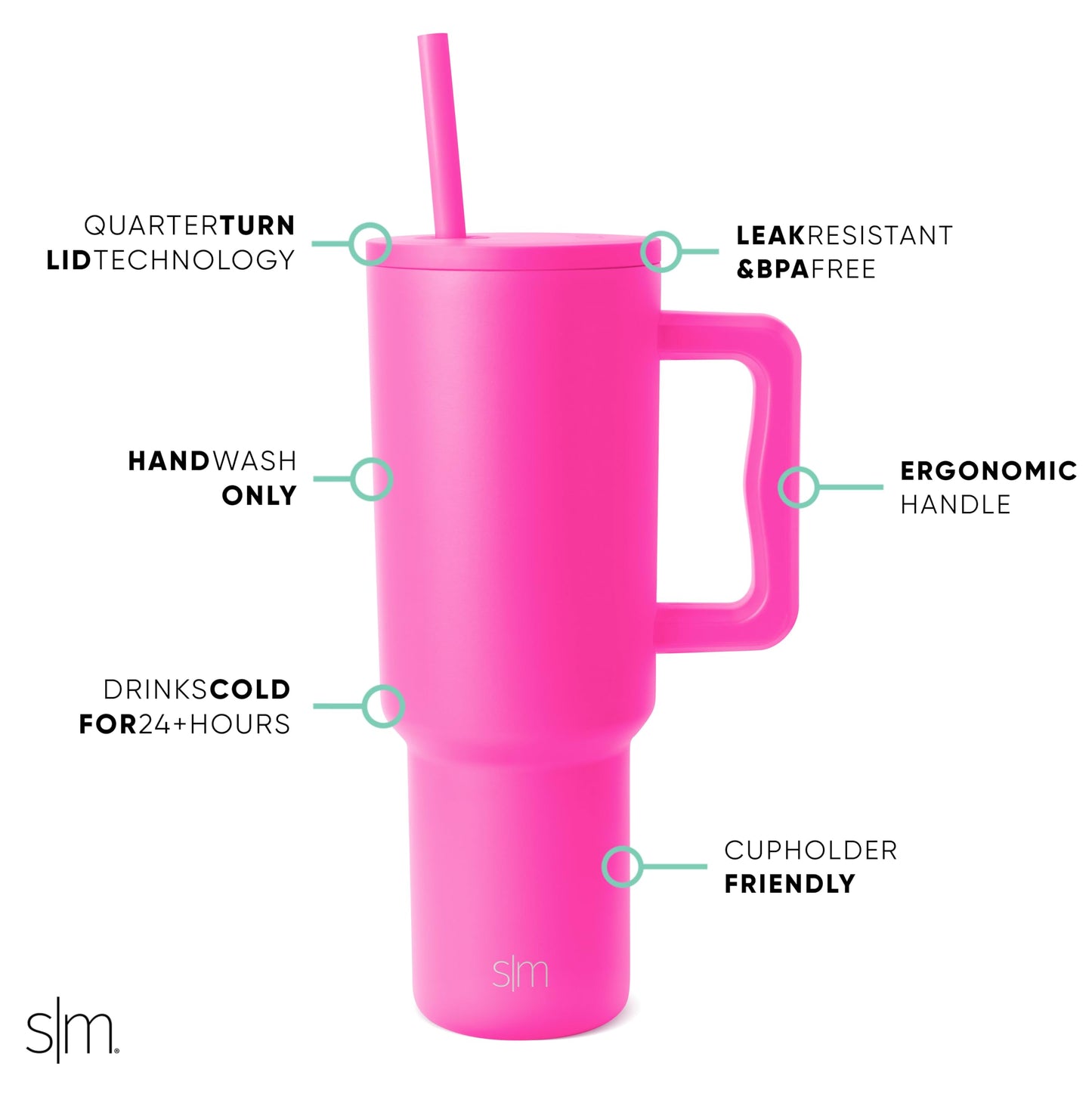 Simple Modern 40 oz Trek Tumbler with Handle and Straw Lid | Cup Holder Friendly Insulated Stainless Steel Travel Mug | Raspberry Vibes