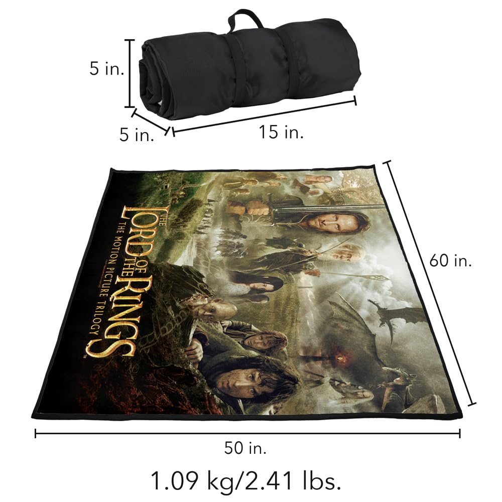 LOGOVISION Lord of The Rings Picnic Outdoor Blanket, 50"x60" Trilogy Poster, Foldable Blanket for Picnic, Beach, Camping, Park, Tailgate