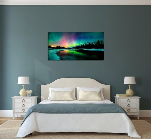 Aurora Scenery Canvas Wall Art by S01950 - Stretched & Framed Ready to Hang Home Decor