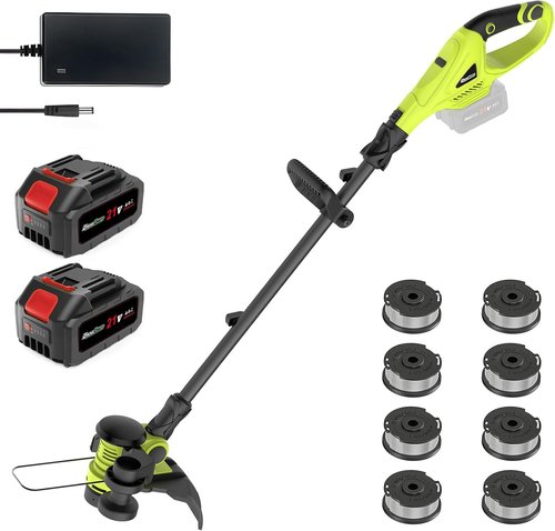 20V Cordless String Trimmer by [Brand Name] - 2x4Ah Battery Powered Grass Edger with Auto Line Feed & 8 Replacement Spools